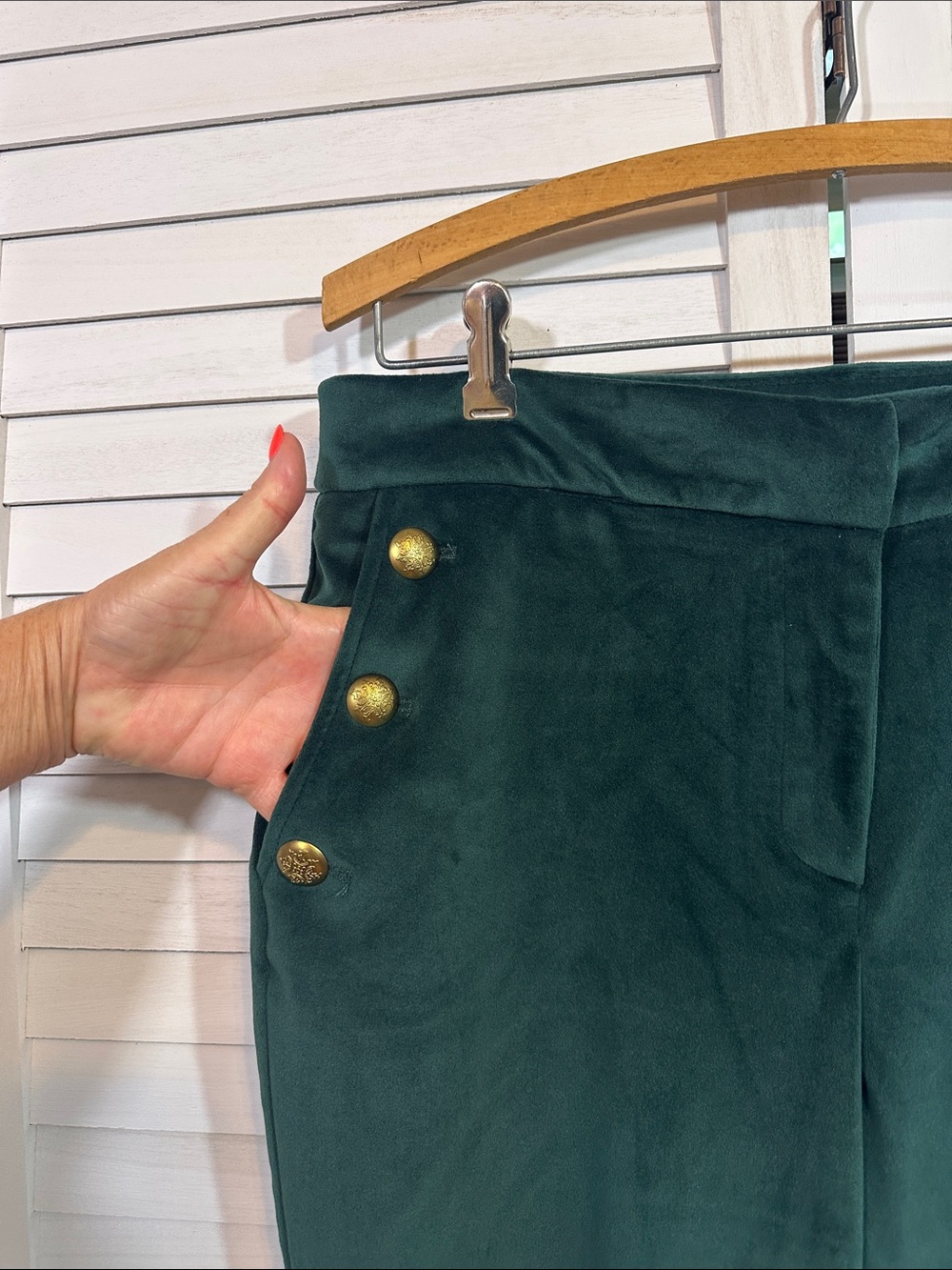 Maison d’ Amelie Emerald Green Sailor Style Flare Velvet Pants Size 10 LIKE NEW - Picture 5 of 12